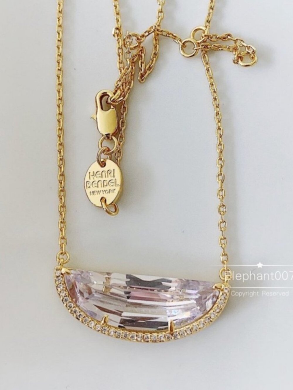 Henri Bendel Pink Crystal Statement Pendant Necklace Gold Tone Pavé Necklace